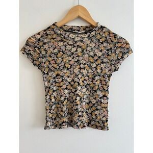Knit Works Sheer Mesh Floral Baby Tee 10 Ditsy Print Y2K Fairycore Layering Top